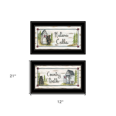 Set Of Two Nature Calls 2 Black Framed Print Bathroom Wall Art