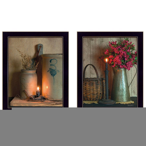 Set Of Two Country Candlelight Black Framed Print Wall Art