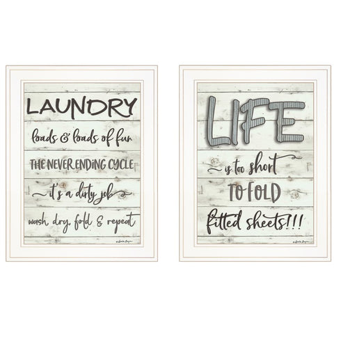 Set Of Two Loads of Fun 1 White Framed Print Bathroom Wall Art