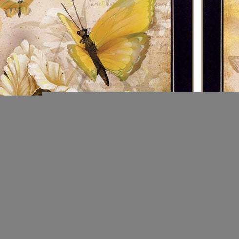 Set Of Two Flowers and Butterflies 3 Black Framed Print Wall Art