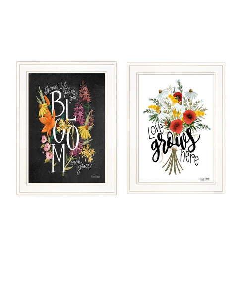 Set Of Two Love and Bloom Black Framed Print Wall Art