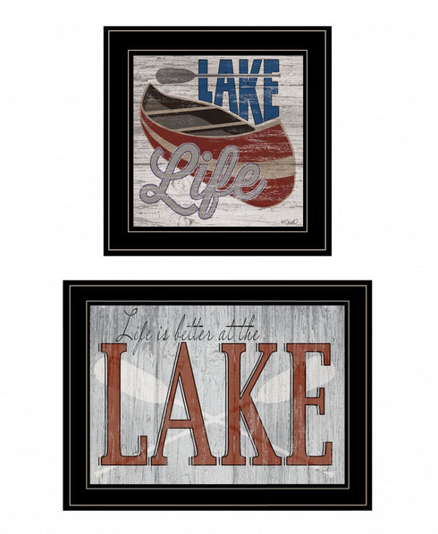 Set Of Two Lake Life is Better 3 Black Framed Print Wall Art