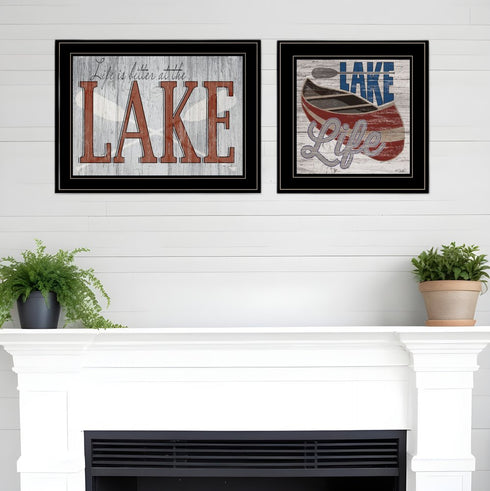 Set Of Two Lake Life is Better 3 Black Framed Print Wall Art