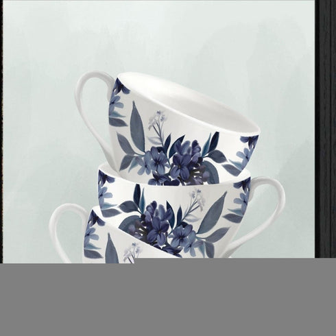 Set Of Two Tea Towers with Flowers Blue Black Framed Print Kitchen Wall Art