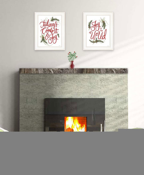 Set Of Two Good Tidings and Joy White Framed Print Wall Art