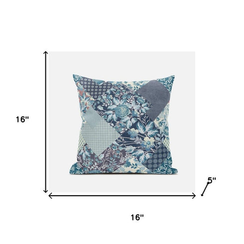 18" Blue White Floral Suede Throw Pillow