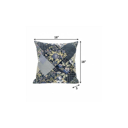 16" Black Yellow Floral Suede Throw Pillow