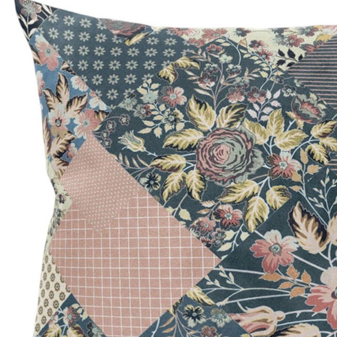 20" Green Peach Floral Suede Throw Pillow