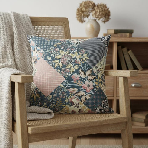 20" Green Peach Floral Suede Throw Pillow
