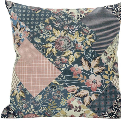 20" Green Peach Floral Suede Throw Pillow