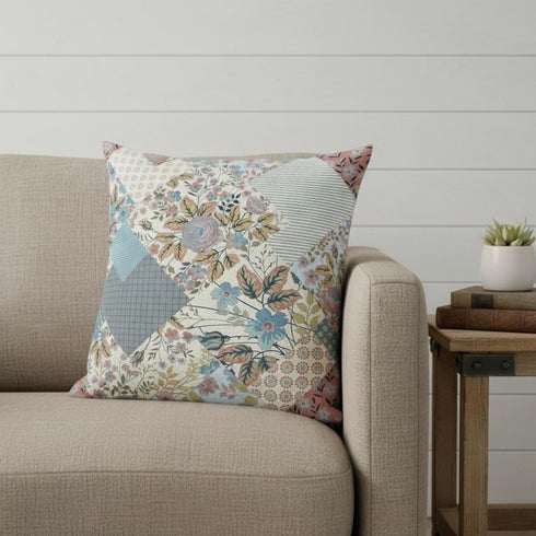 16" Gold Pink Floral Suede Throw Pillow