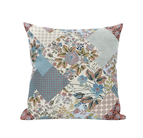 16" Gold Pink Floral Suede Throw Pillow