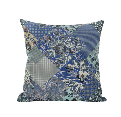 16" Blue Gray Floral Suede Throw Pillow