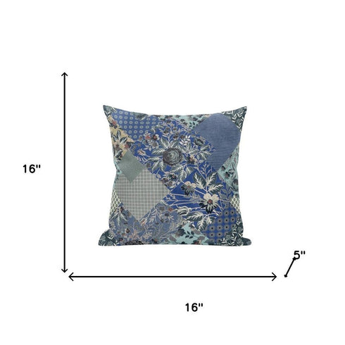 16" Blue Gray Floral Suede Throw Pillow