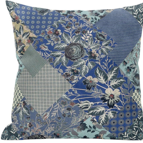16" Blue Gray Floral Suede Throw Pillow