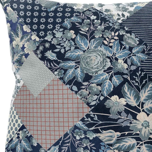 16" Deep Blue Gray Floral Suede Throw Pillow