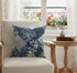 16" Deep Blue Gray Floral Suede Throw Pillow