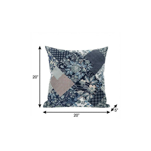 16" Deep Blue Gray Floral Suede Throw Pillow