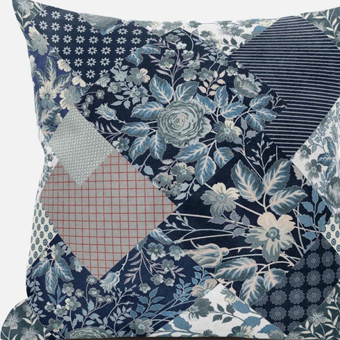 16" Deep Blue Gray Floral Suede Throw Pillow