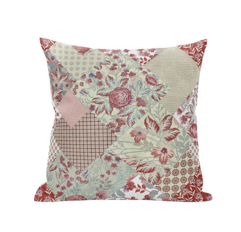 20" Red White Floral Suede Throw Pillow