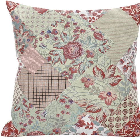 20" Red White Floral Suede Throw Pillow