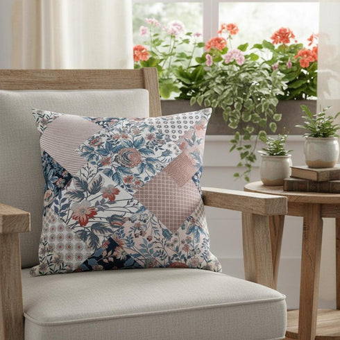 18" White Pink Floral Suede Throw Pillow