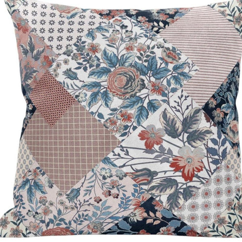 18" White Pink Floral Suede Throw Pillow