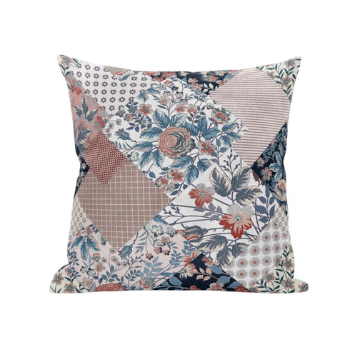 18" White Pink Floral Suede Throw Pillow