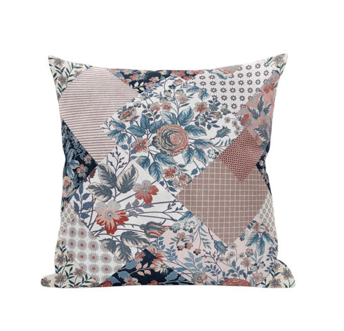 18" White Pink Floral Suede Throw Pillow