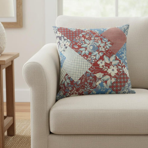20" Aqua Red Floral Suede Throw Pillow