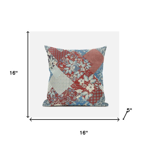 20" Aqua Red Floral Suede Throw Pillow