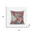 20" Aqua Red Floral Suede Throw Pillow