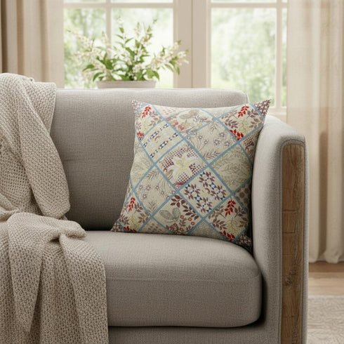 18” Cream Red Patch Suede Throw Pillow