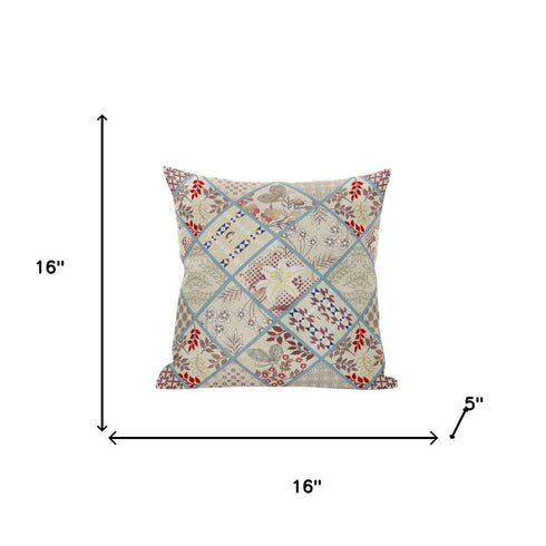 18” Cream Red Patch Suede Throw Pillow