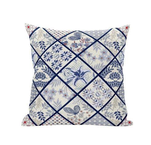 20” White Navy Patch Suede Throw Pillow