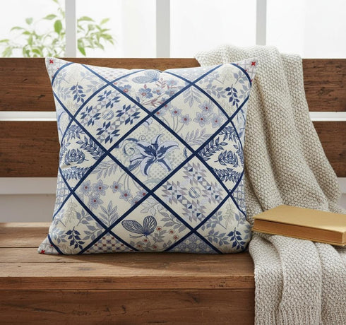 20” White Navy Patch Suede Throw Pillow