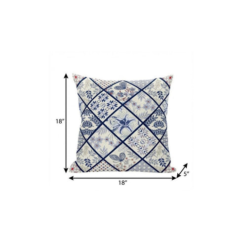 20” White Navy Patch Suede Throw Pillow