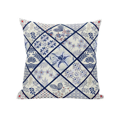 20” White Navy Patch Suede Throw Pillow