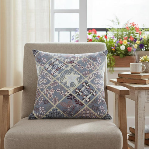 16” Gray Pink Patch Suede Throw Pillow