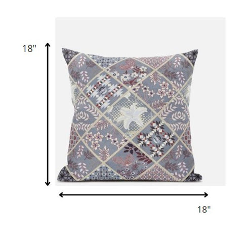 16” Gray Pink Patch Suede Throw Pillow