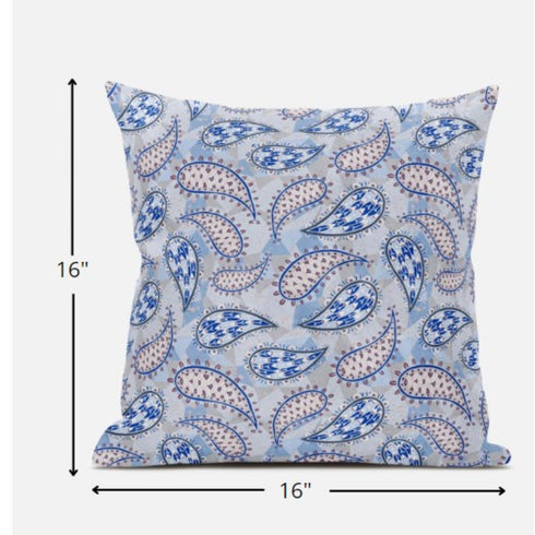 18” Blue Gray Boho Paisley Suede Throw Pillow