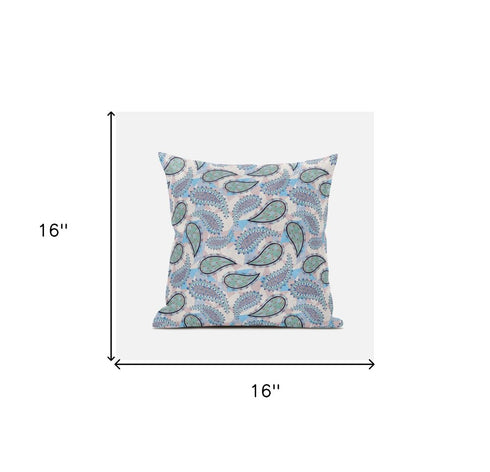 18” Blue Green Boho Paisley Suede Throw Pillow