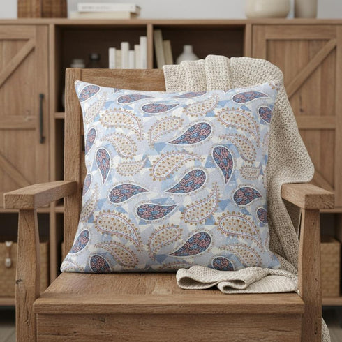 18” Blue Pink Boho Paisley Suede Throw Pillow