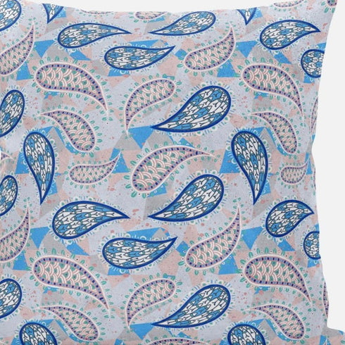18” Blue Peach Boho Paisley Suede Throw Pillow