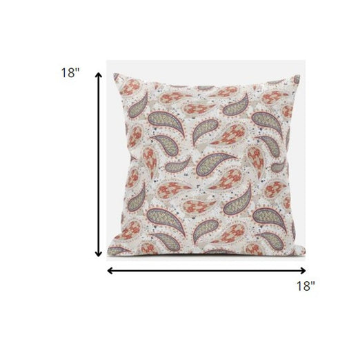 16” Red Beige Boho Paisley Suede Throw Pillow