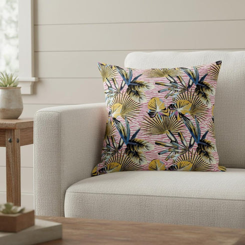 20” Gold Pink Tropical Suede Throw Pillow