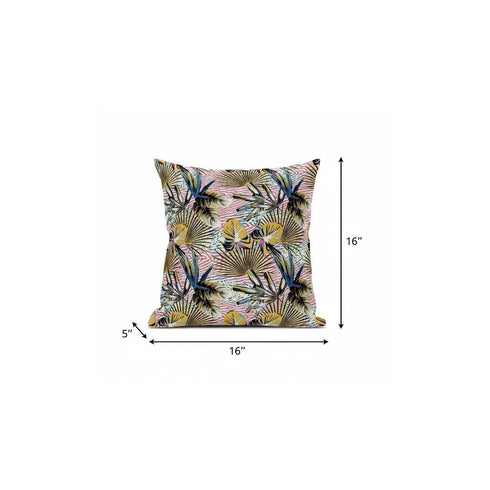 20” Gold Pink Tropical Suede Throw Pillow