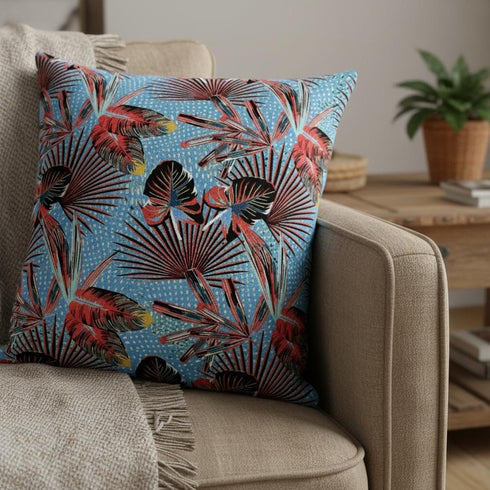 18” Coral Blue Tropical Suede Throw Pillow