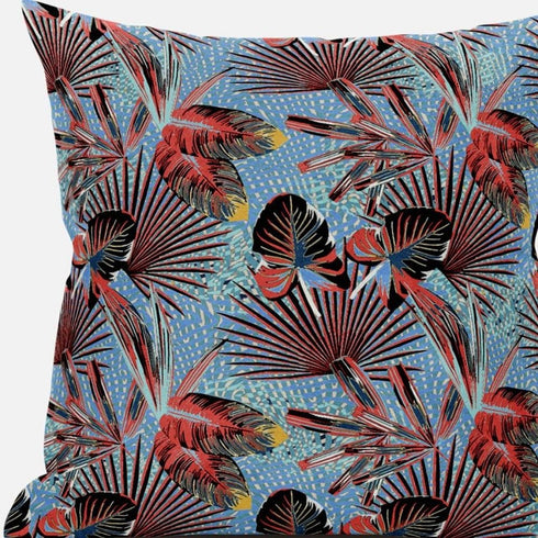 18” Coral Blue Tropical Suede Throw Pillow