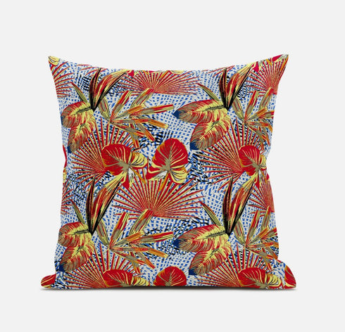 18” Crimson Yellow Tropical Suede Throw Pillow